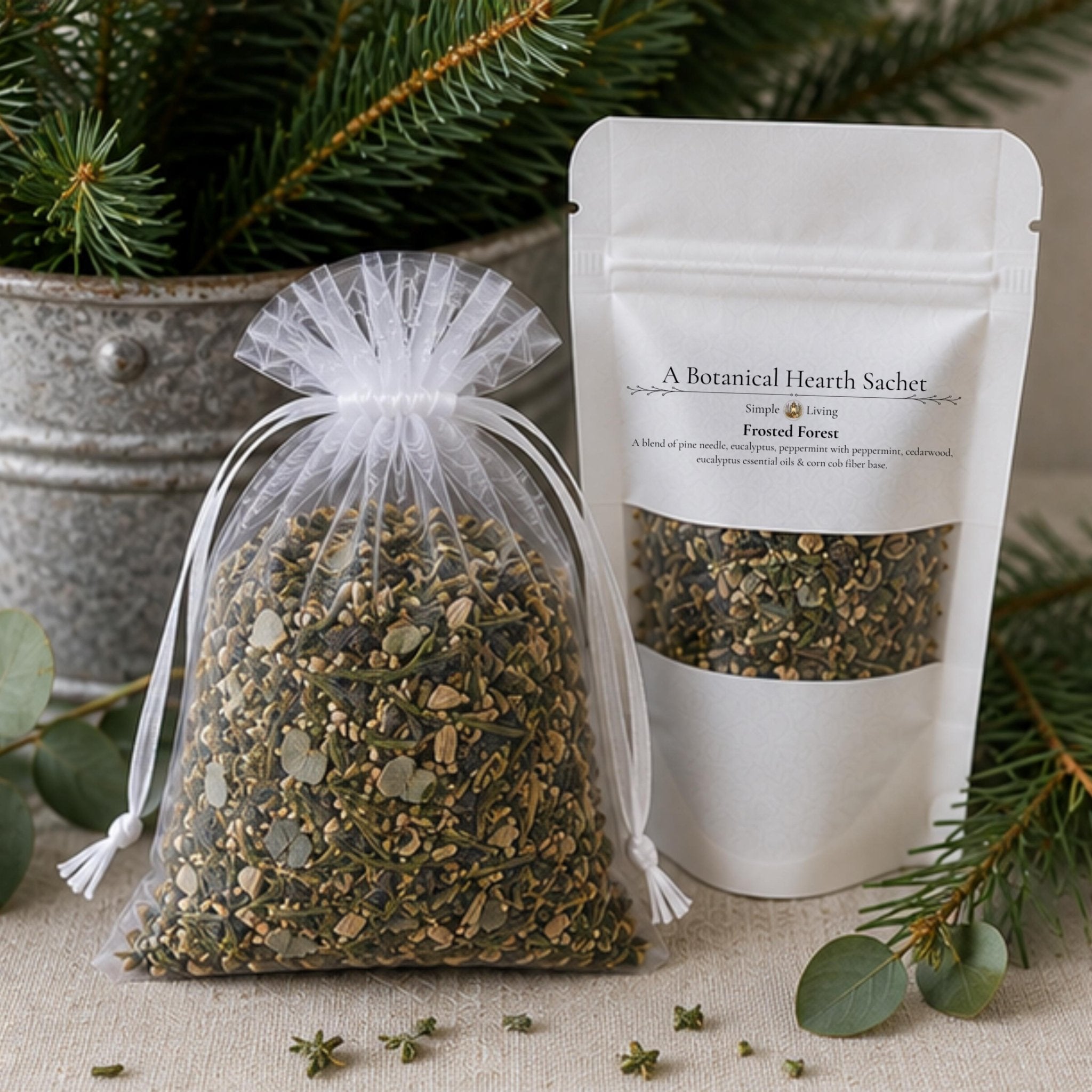 Mint Evergreen Home Fragrance Sachet, Frosted Forest Potpourri Bag, Pine Eucalyptus, Woodland Gift - Winterberry Hearth