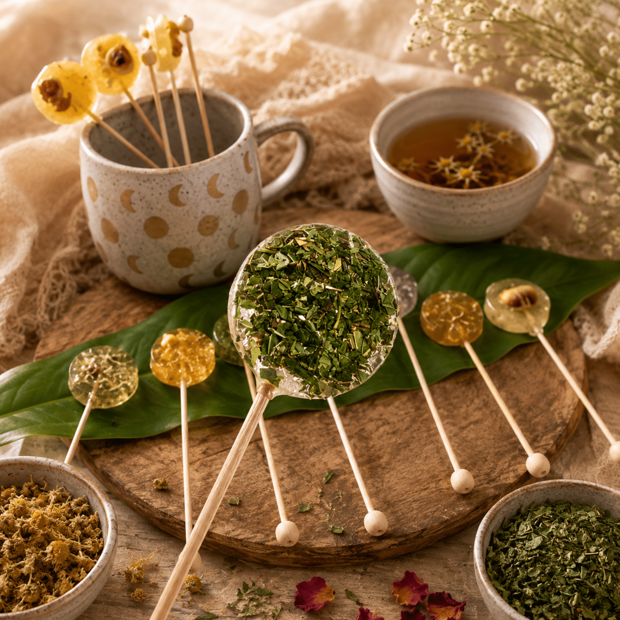 Mint Herbal Tea Lollipop: Natural Tea Stir Stick Candy - Winterberry Hearth