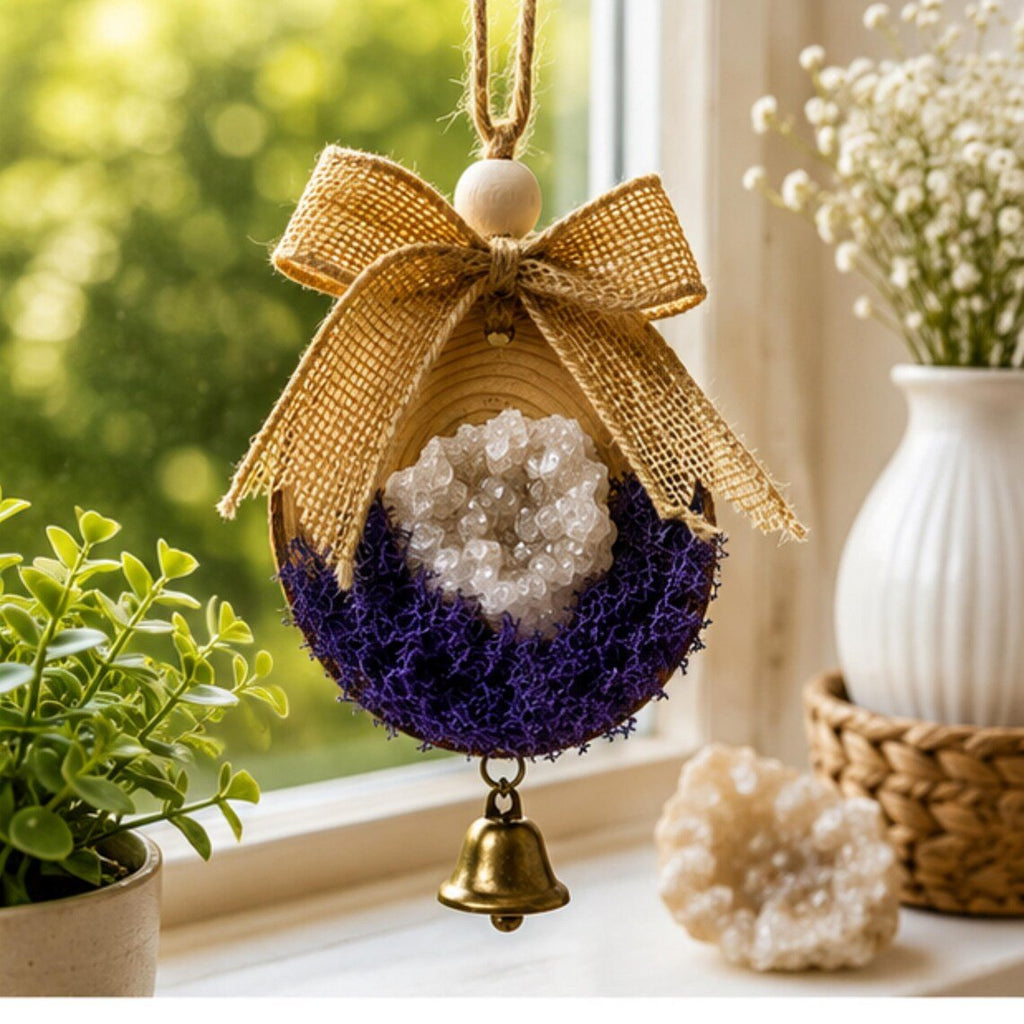 Moroccan Geode Crystal Ornament, Cottagecore Bell Christmas Tree Decor - Winterberry Hearth