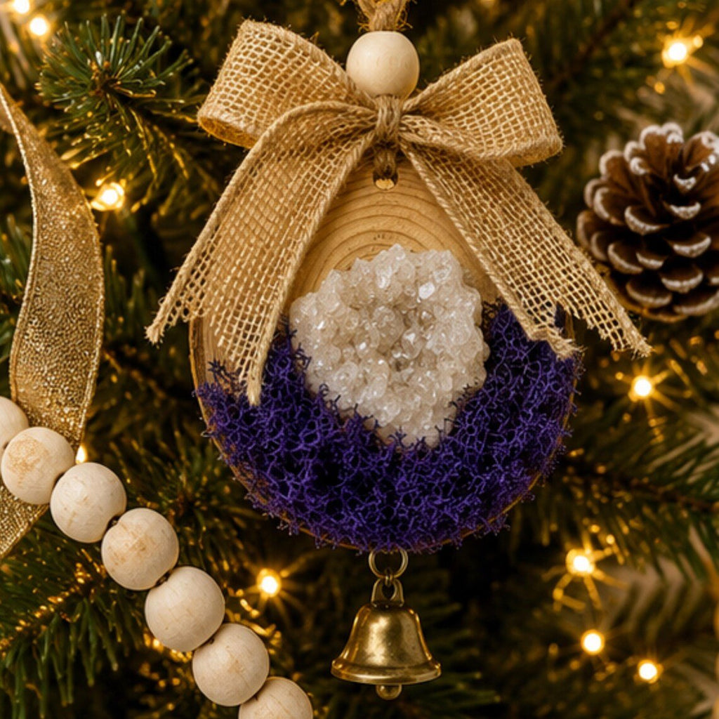 Moroccan Geode Crystal Ornament, Cottagecore Bell Christmas Tree Decor - Winterberry Hearth