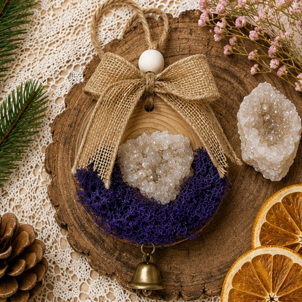 Moroccan Geode Crystal Ornament, Cottagecore Bell Christmas Tree Decor - Winterberry Hearth