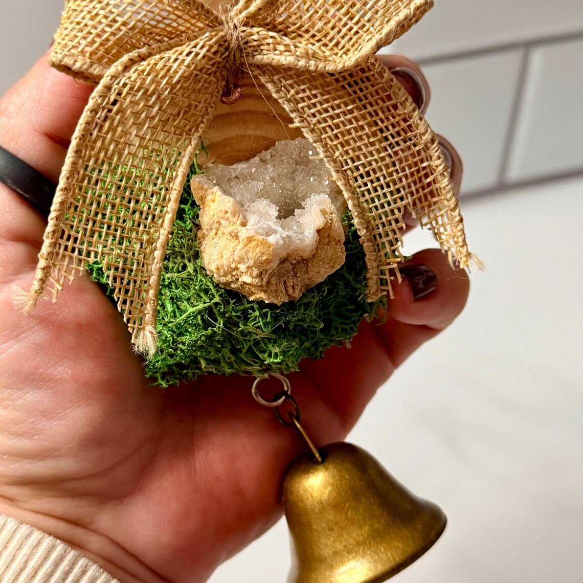 Moroccan Geode Crystal Ornament, Cottagecore Bell Christmas Tree Decor - Winterberry Hearth