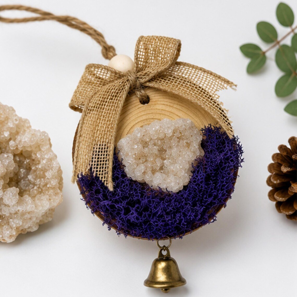 Moroccan Geode Crystal Ornament, Cottagecore Bell Christmas Tree Decor - Winterberry Hearth