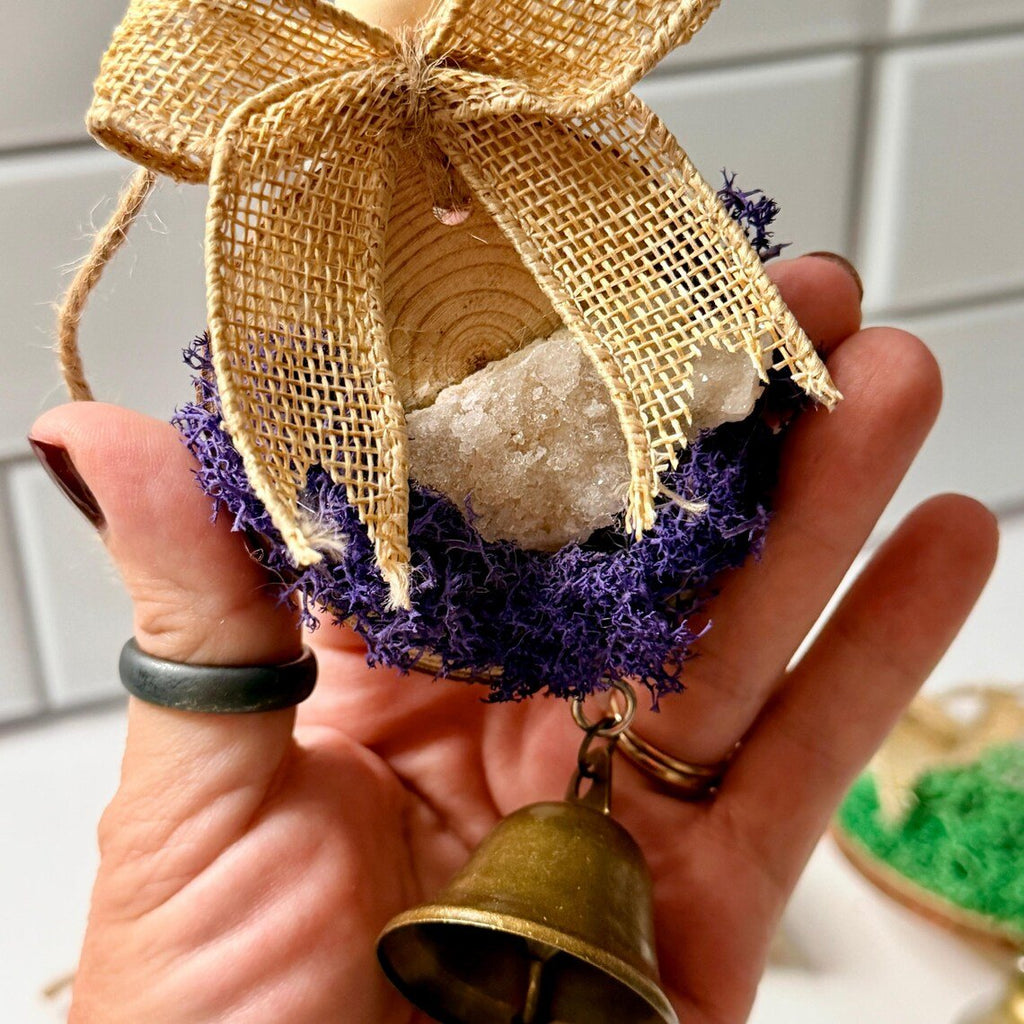 Moroccan Geode Crystal Ornament, Cottagecore Bell Christmas Tree Decor - Winterberry Hearth
