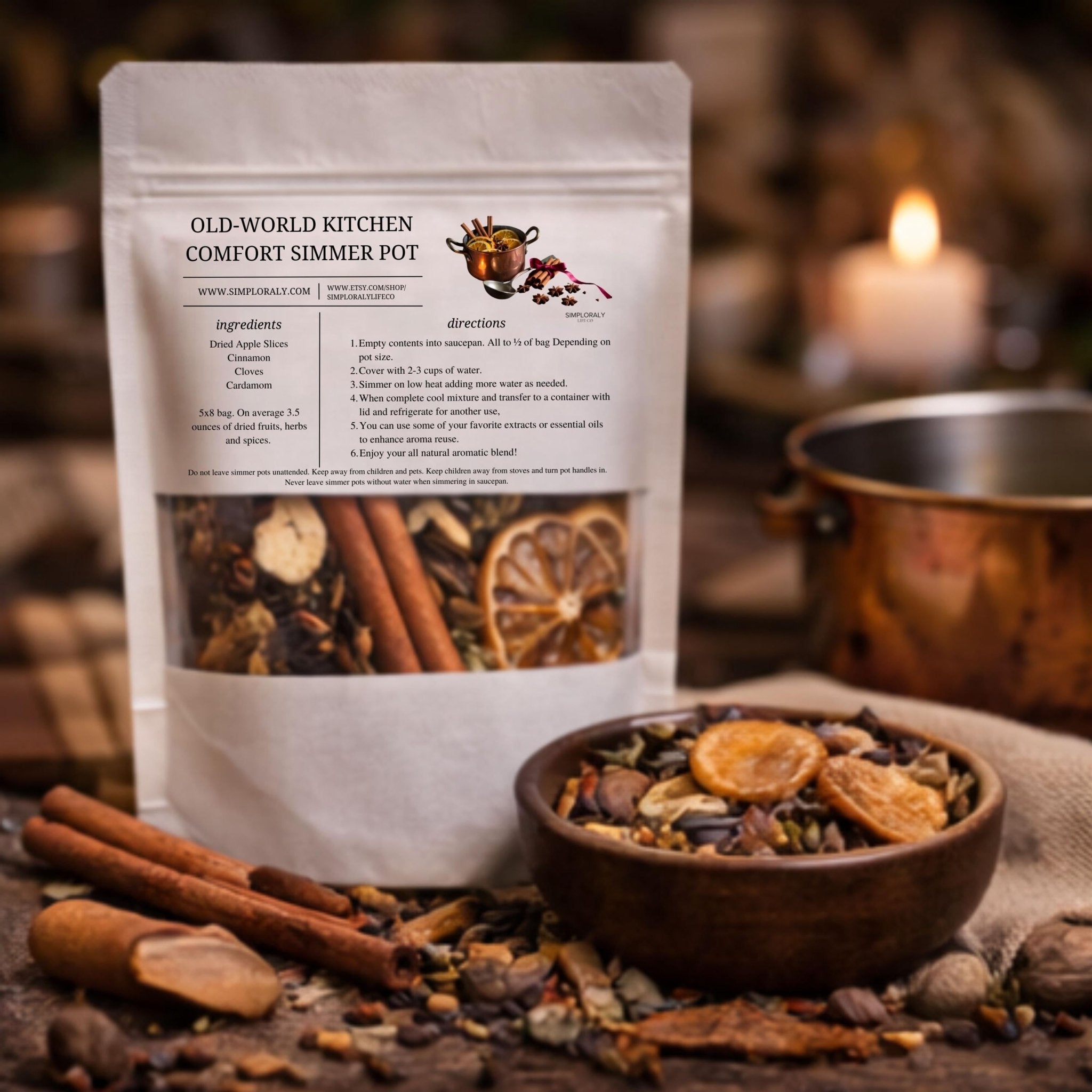 Old World Kitchen Comfort Simmer Pot, Cozy Hearth Blend, Warm Herbal Stovetop Potpourri - Winterberry Hearth