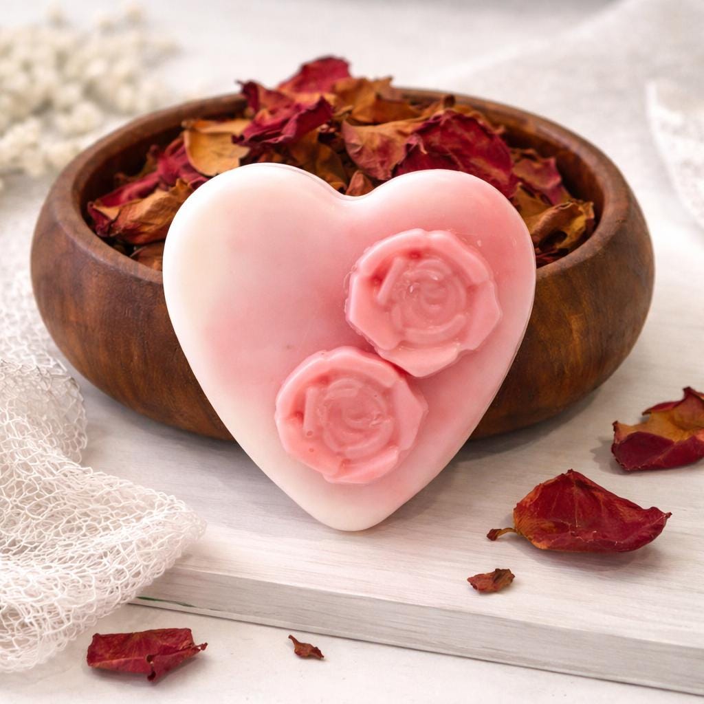 Ombre Heart Candle Warmer Wax Melt Disc, Custom Rose Floral Tart, Wickless Candle Diffuser - Winterberry Hearth