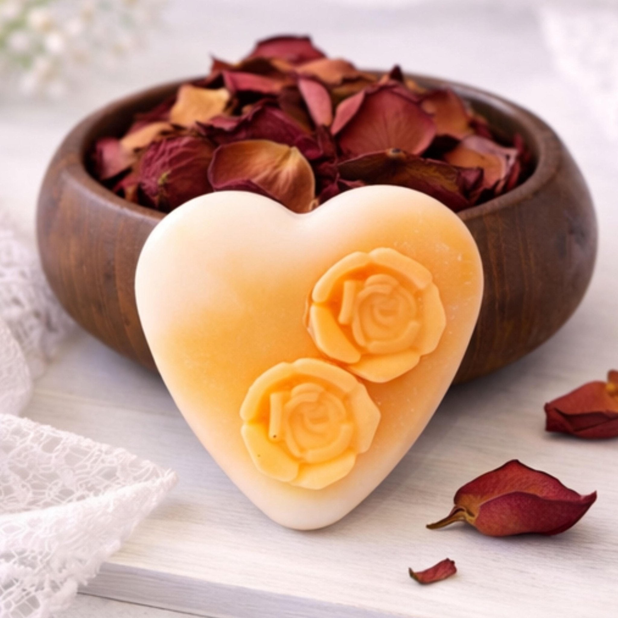 Ombre Heart Candle Warmer Wax Melt Disc, Custom Rose Floral Tart, Wickless Candle Diffuser - Winterberry Hearth