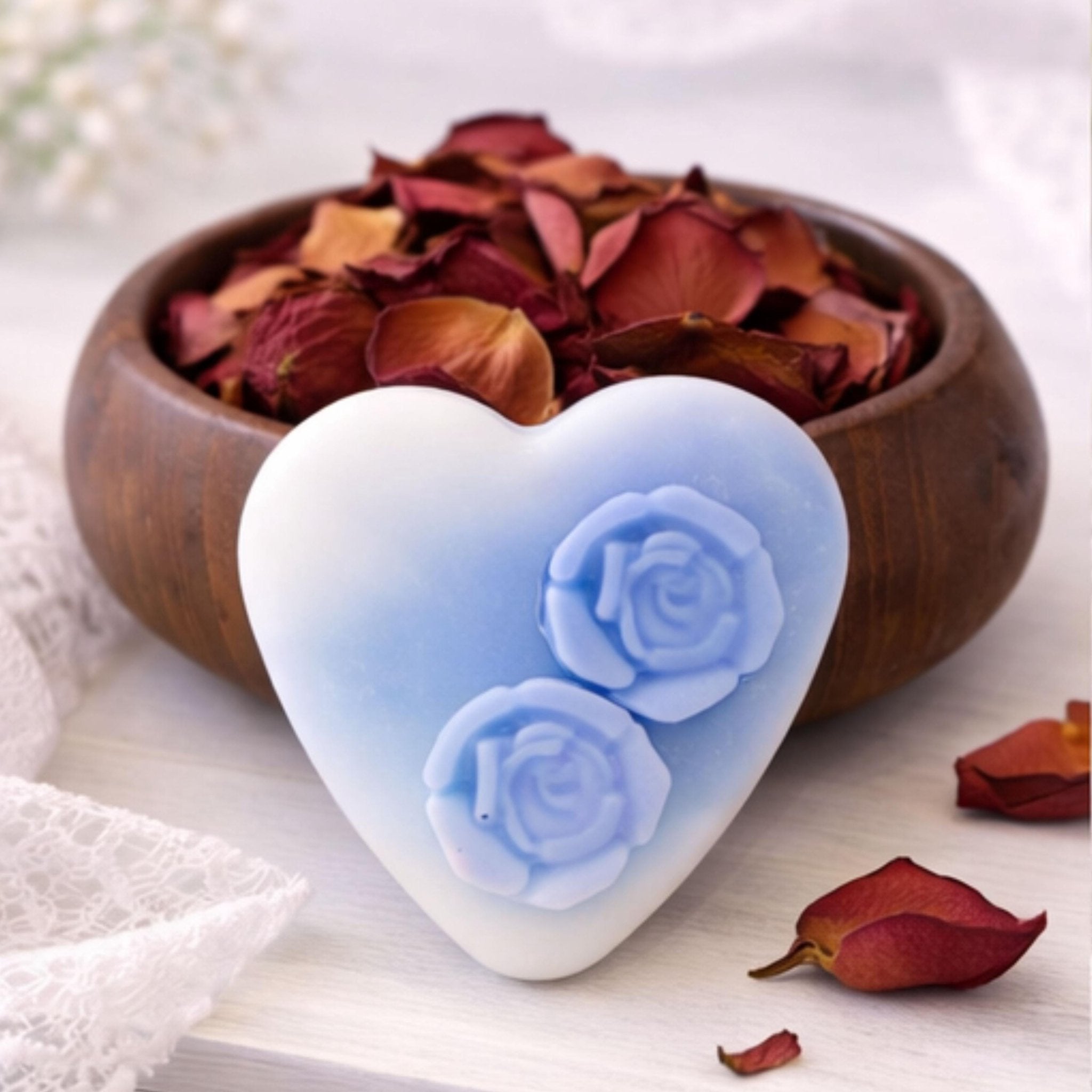 Ombre Heart Candle Warmer Wax Melt Disc, Custom Rose Floral Tart, Wickless Candle Diffuser - Winterberry Hearth