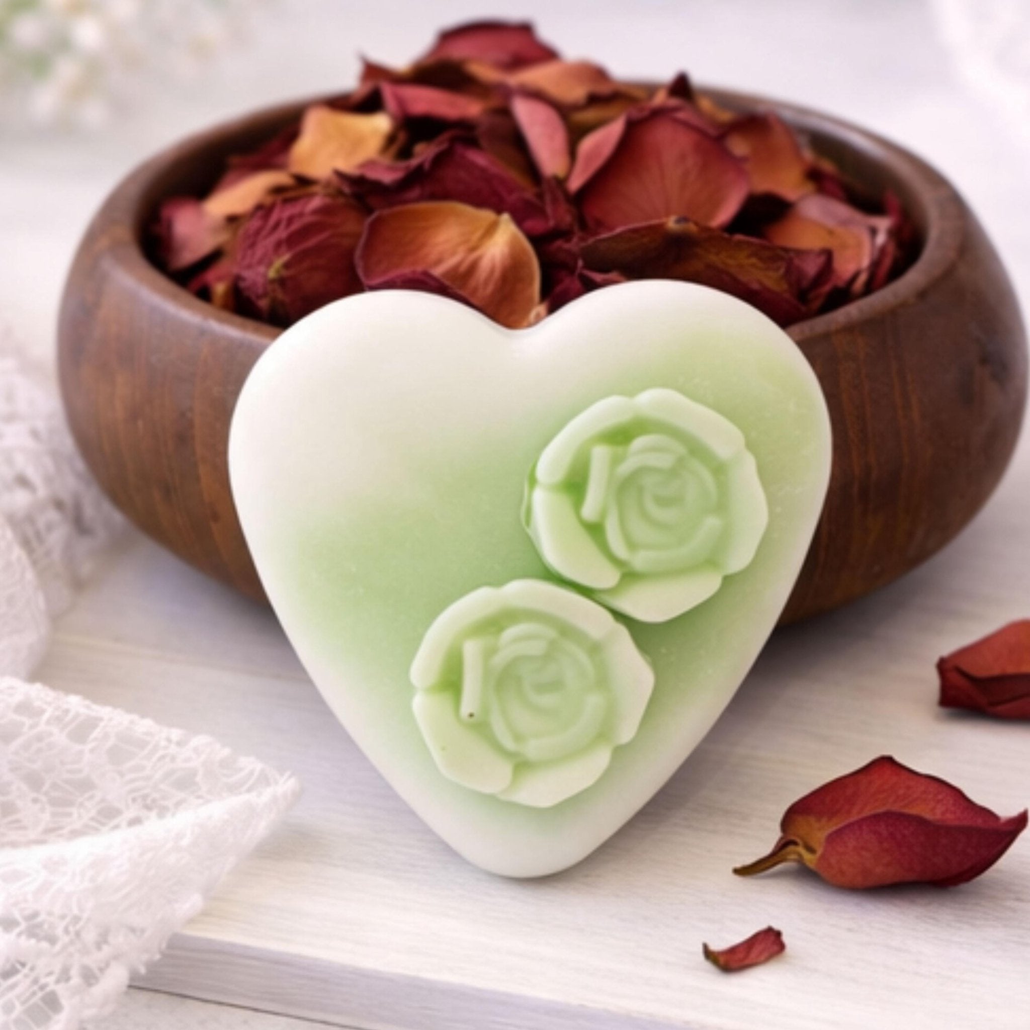 Ombre Heart Candle Warmer Wax Melt Disc, Custom Rose Floral Tart, Wickless Candle Diffuser - Winterberry Hearth