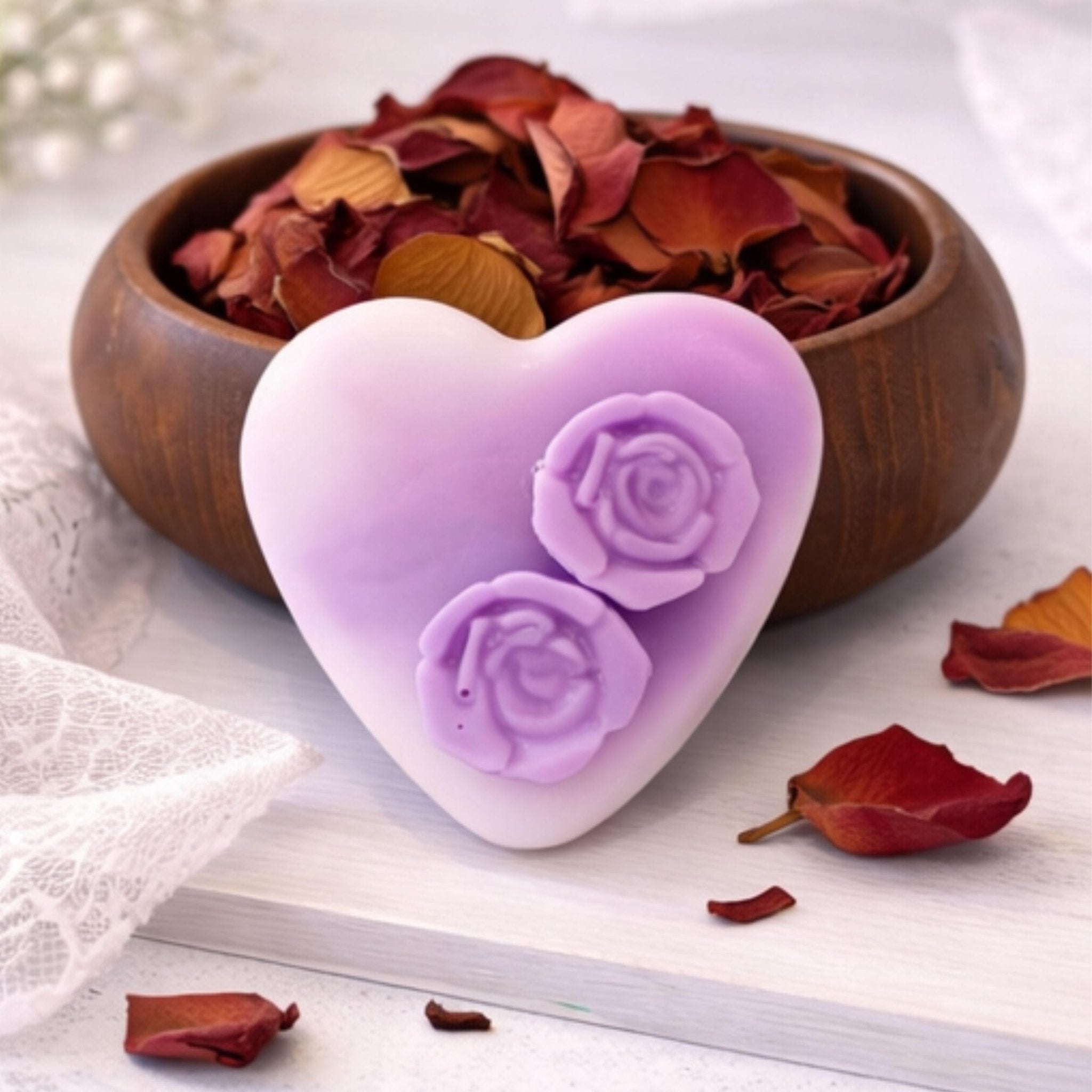 Ombre Heart Candle Warmer Wax Melt Disc, Custom Rose Floral Tart, Wickless Candle Diffuser - Winterberry Hearth