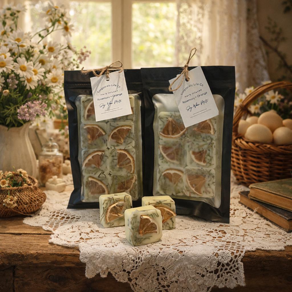 Orange Rosemary Citrus Wax Melts, Cottagecore Herbal Home Fragrance, Tart Warmer Botanical Aromatherapy Cubes - Winterberry Hearth