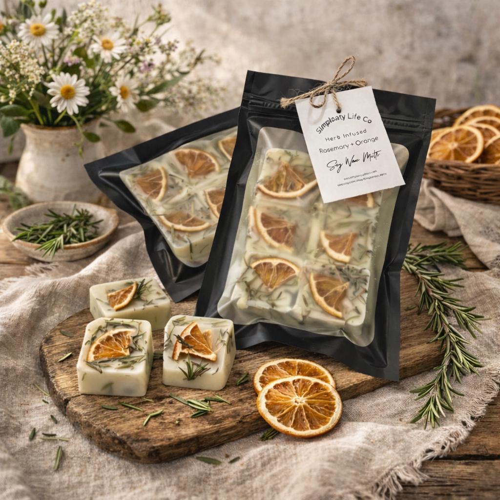 Orange Rosemary Citrus Wax Melts, Cottagecore Herbal Home Fragrance, Tart Warmer Botanical Aromatherapy Cubes - Winterberry Hearth
