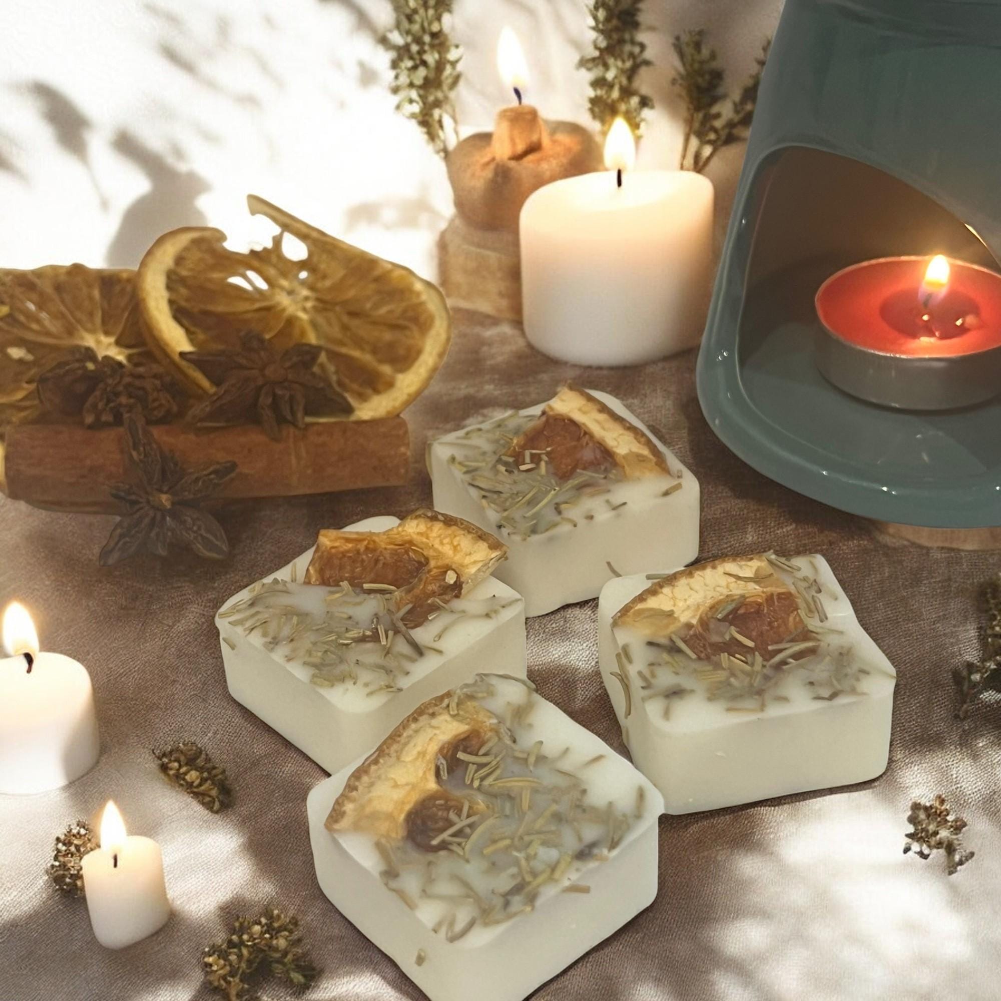 Orange Rosemary Soy Wax Melts: Herb Infused Aromatherapy Tarts - Winterberry Hearth