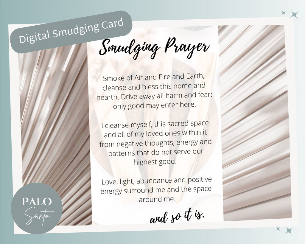 Palo Santo Smudging Prayer Card: Cleansing Ritual Instructions (Digital Card Printable) - Winterberry Hearth
