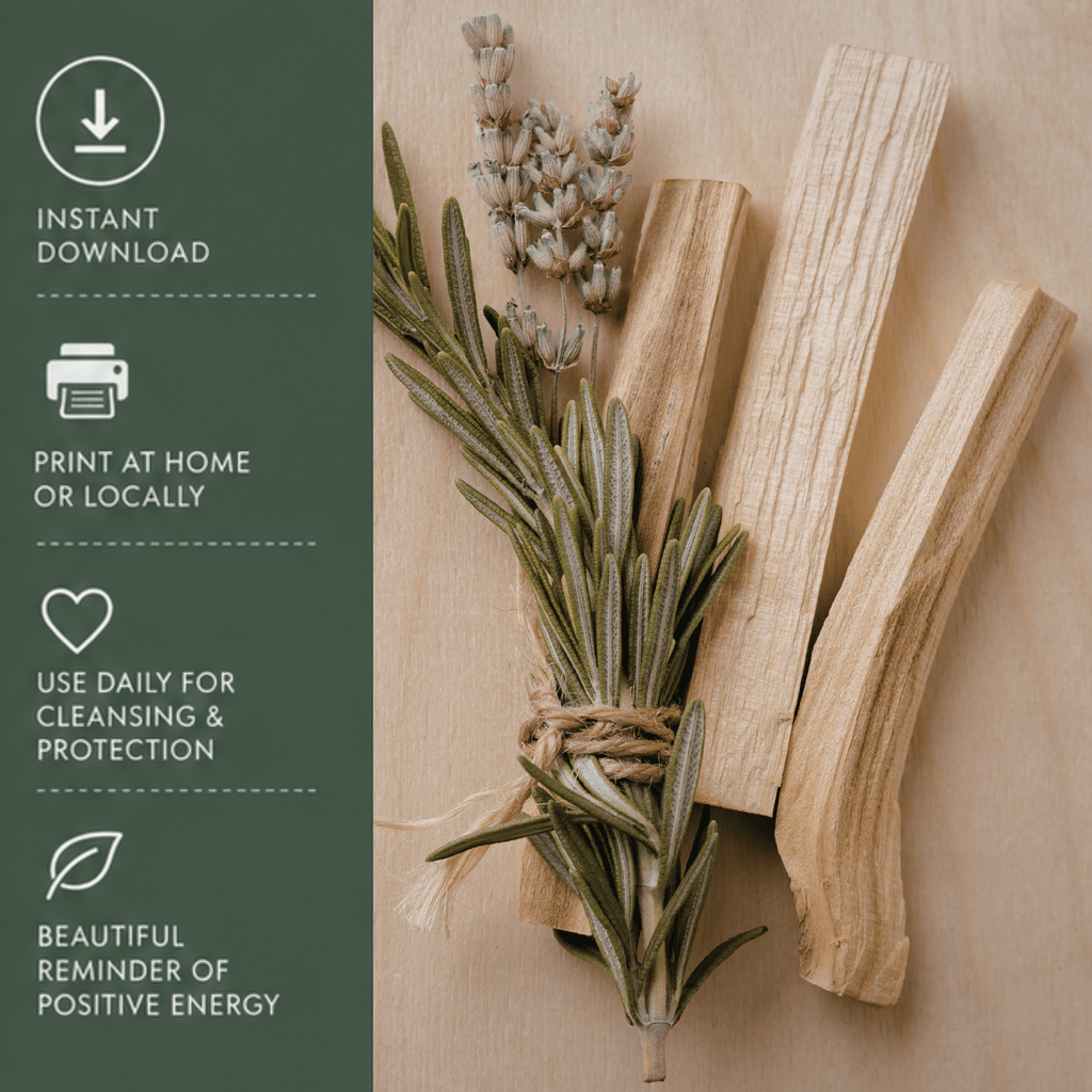 Palo Santo Smudging Prayer Card: Cleansing Ritual Instructions (Digital Card Printable) - Winterberry Hearth