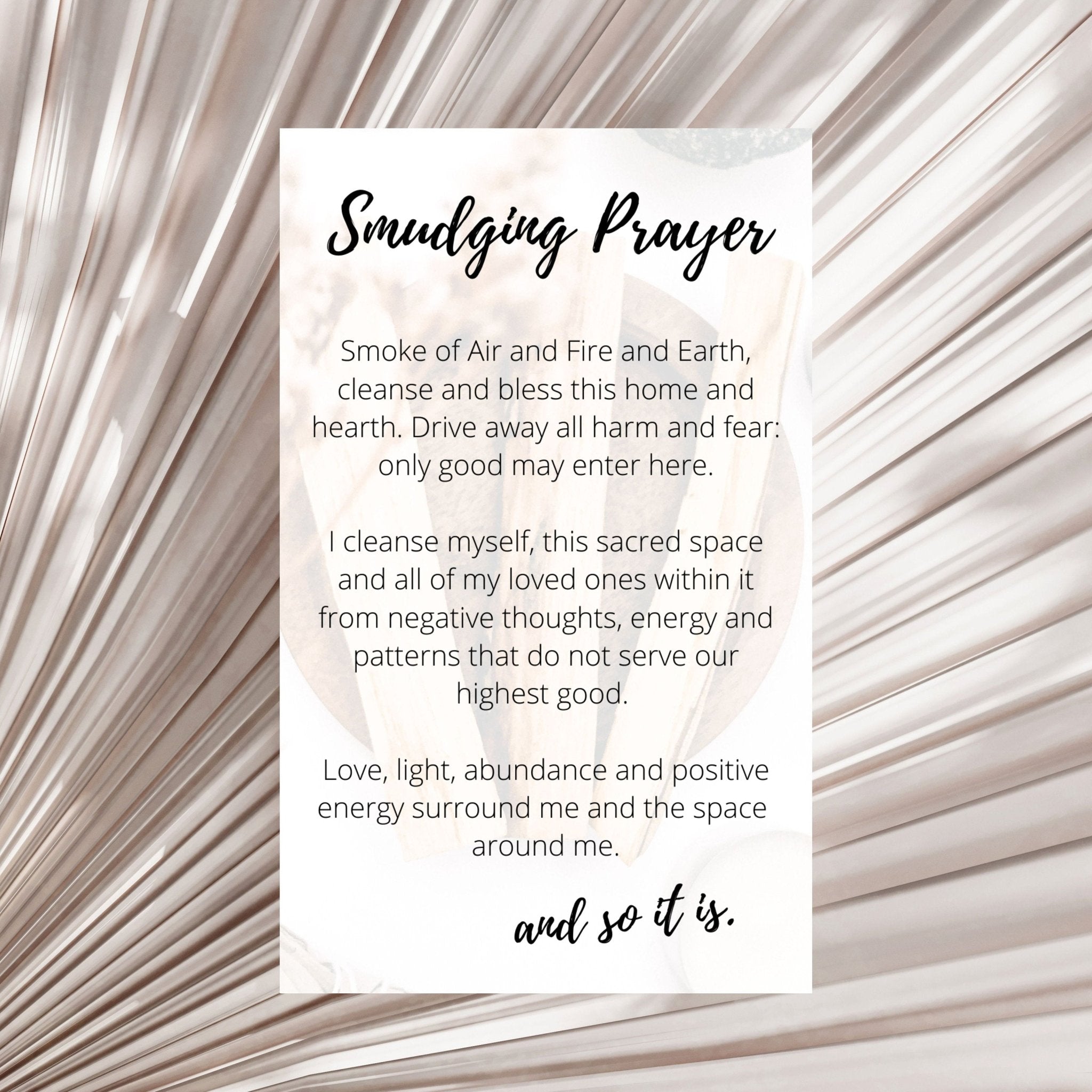 Palo Santo Smudging Prayer Card: Cleansing Ritual Instructions (Digital Card Printable) - Winterberry Hearth