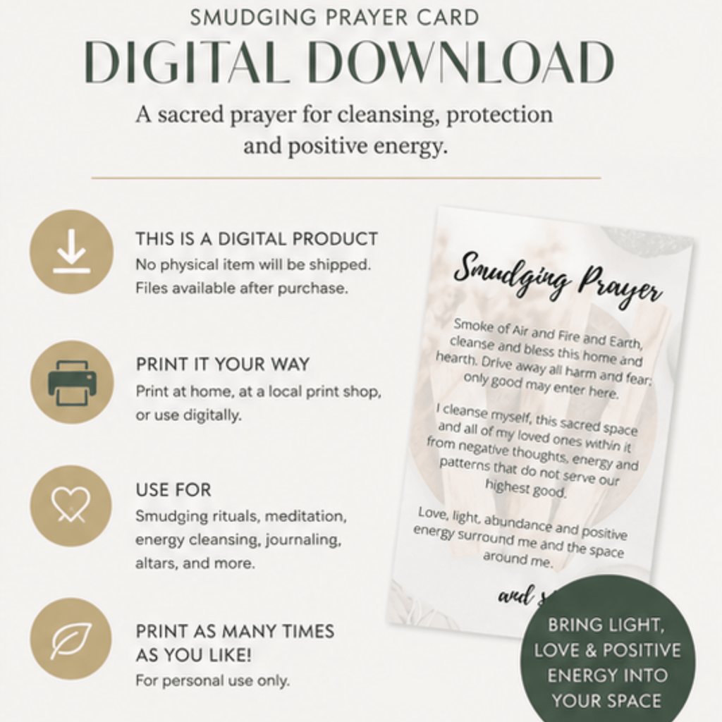 Palo Santo Smudging Prayer Card: Cleansing Ritual Instructions (Digital Card Printable) - Winterberry Hearth