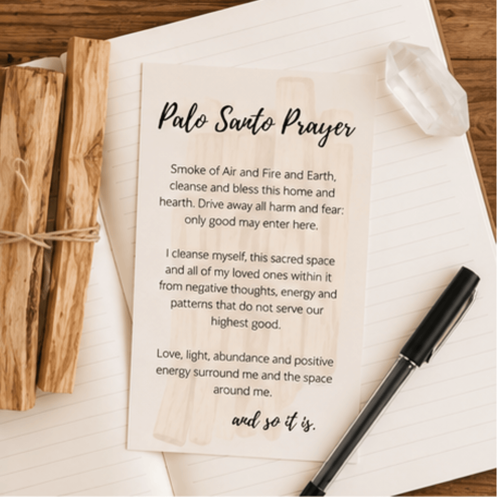 Palo Santo Smudging Prayer Card: Cleansing Ritual Instructions (Digital Card Printable) - Winterberry Hearth