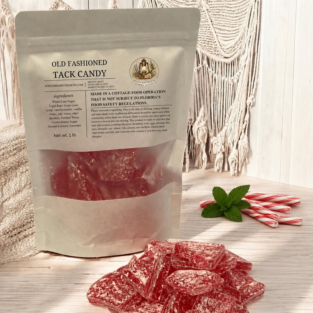 Peppermint Old Fashioned Red Hard Tack Candy, Nostalgic Homemade Treat, Broken Glass Candy - Winterberry Hearth