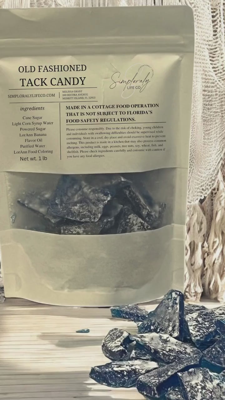 Blue Old Fashioned Hard Tack Candy, Nostalgic Broken Glass Homemade Candy Treat