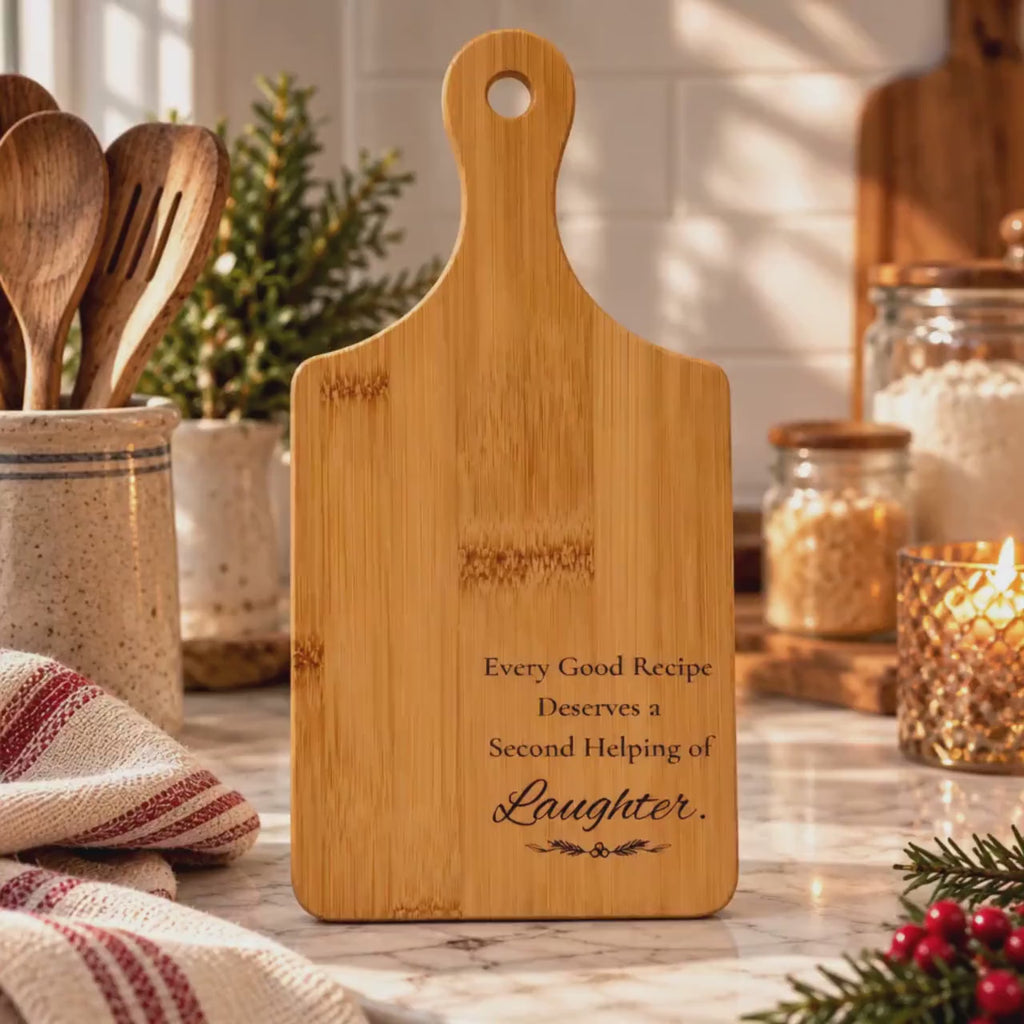 Engraved Bamboo Cutting Board with Handle, Wood Bread Serving Tray, Cheese & Chopping Board