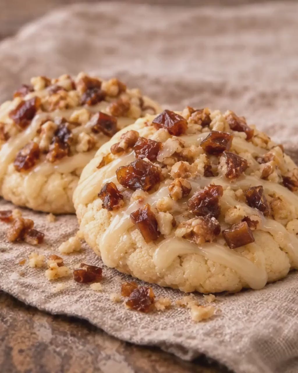 Date Walnut Cookies with Maple Glaze Drizzle, Homemade Fall Tea Cakes, Holiday Dessert Gift