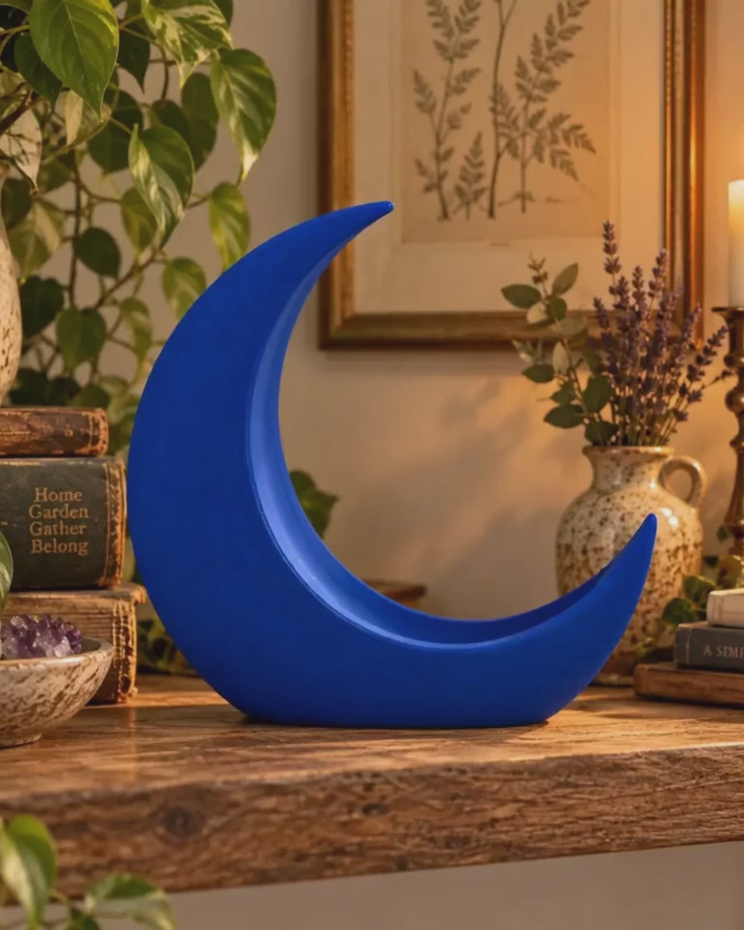 Blue Crescent Moon Propagation Holder, Botanical Plant Decor, Celestial Planter, 3D Printed Keepsake Gift