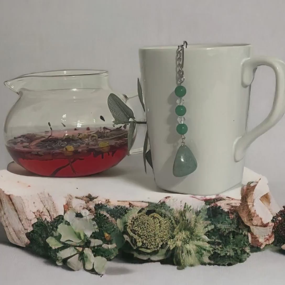 Green Aventurine Crystal Tea Steeper: Stainless Steel Loose Leaf Tea Infuser