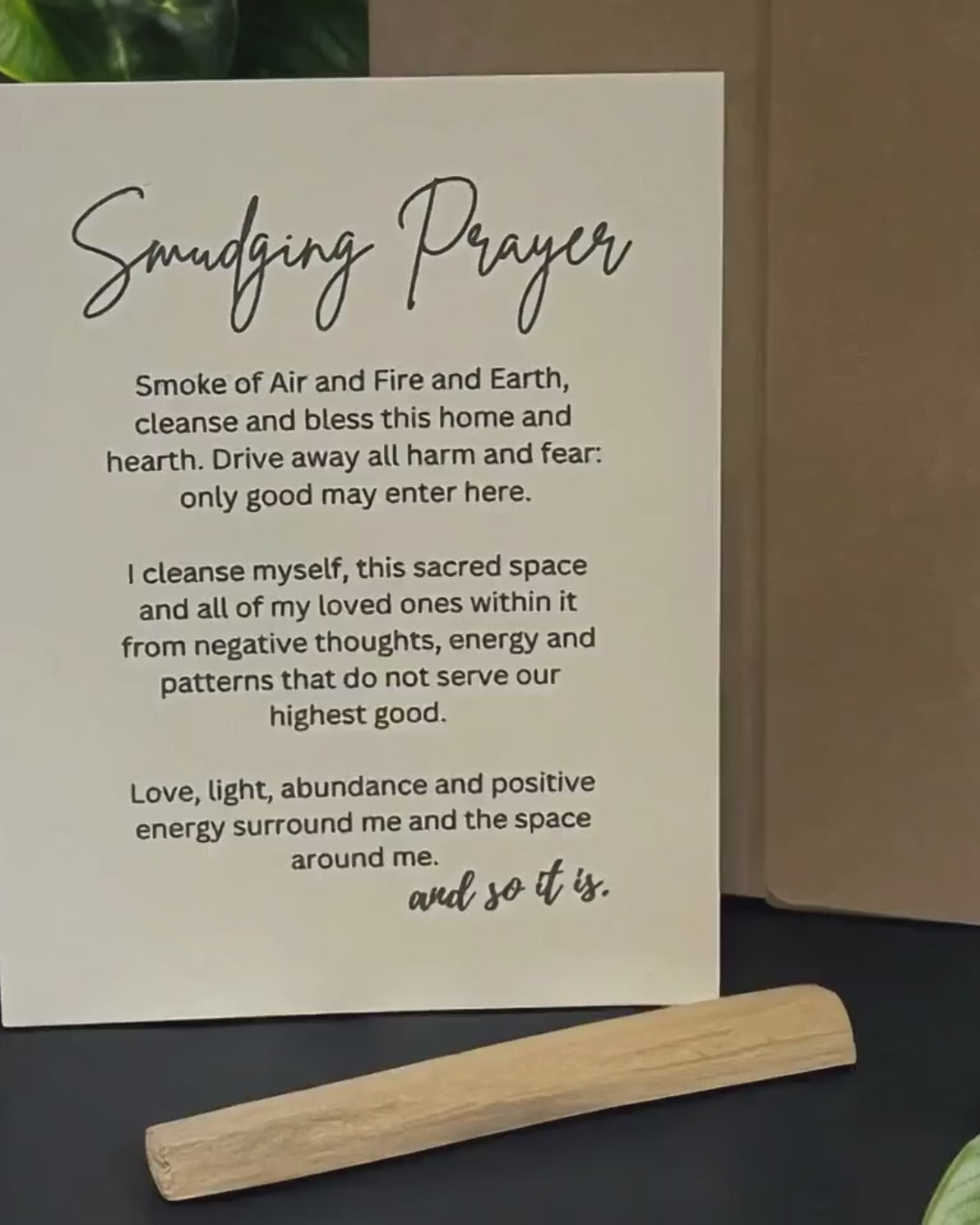 Smudging Prayer Card with Palo Santo Stick, Spiritual Energy Cleansing Meditation Gift Set