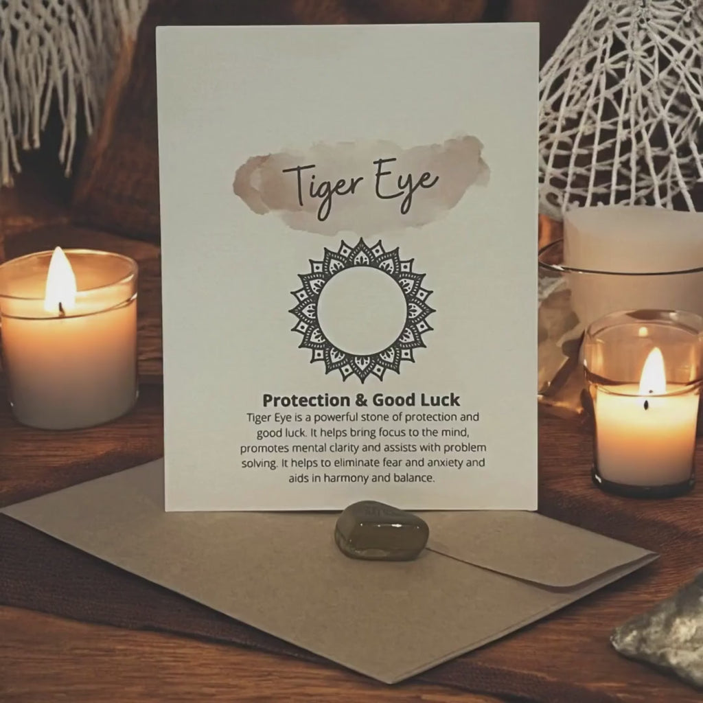Tiger Eye Crystal with Meaning Card: Courage & Focus Stone, Meditation Aid