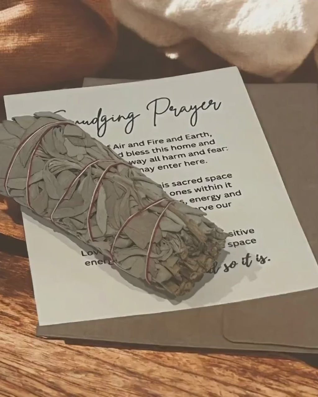 Smudging Ritual Card with Sage Wand, Spiritual Cleansing Meditation Gift Set for Positive Energy