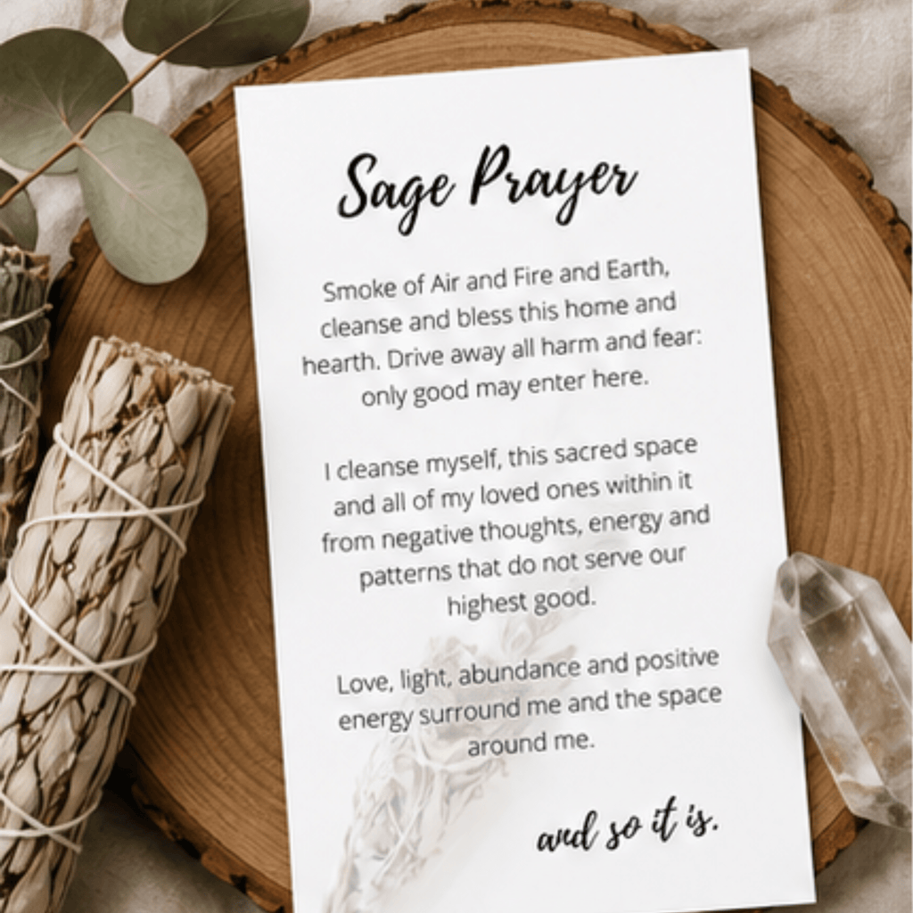Printable Sage Smudge Prayer Card: Cleansing Ritual (Digital Download) - Winterberry Hearth