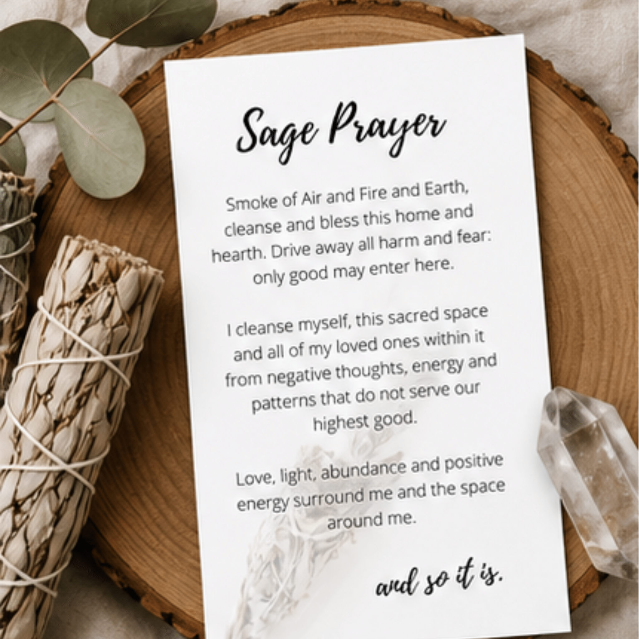 Printable Sage Smudge Prayer Card: Cleansing Ritual (Digital Download) - Winterberry Hearth