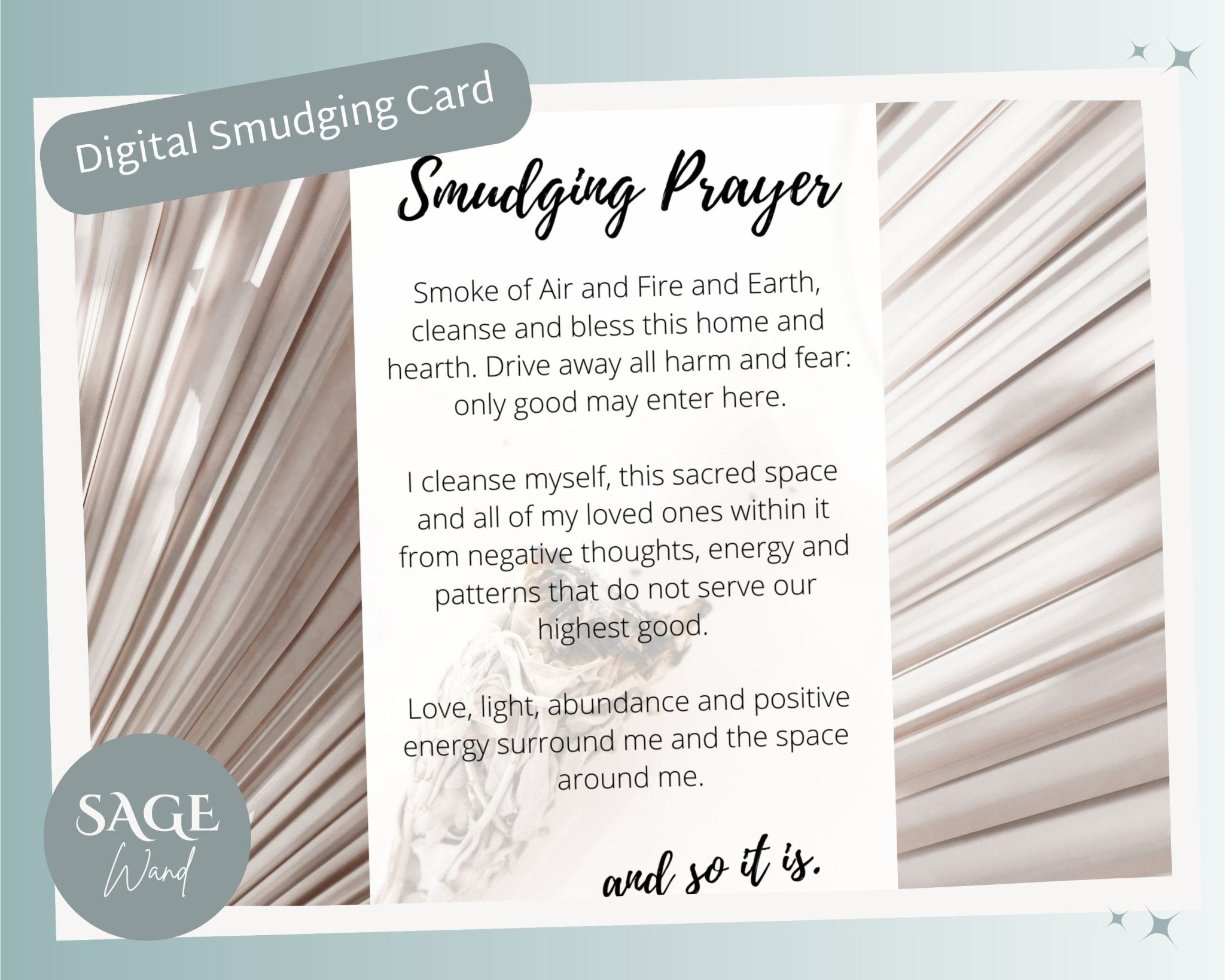 Printable Sage Smudge Prayer Card: Cleansing Ritual (Digital Download) - Winterberry Hearth