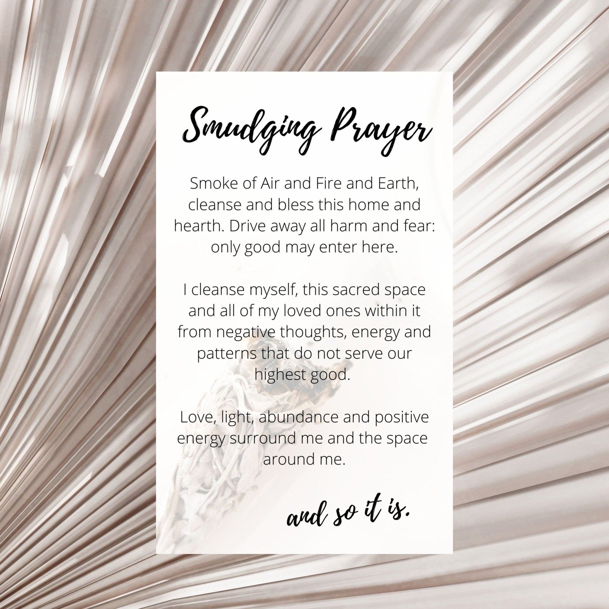 Printable Sage Smudge Prayer Card: Cleansing Ritual (Digital Download) - Winterberry Hearth