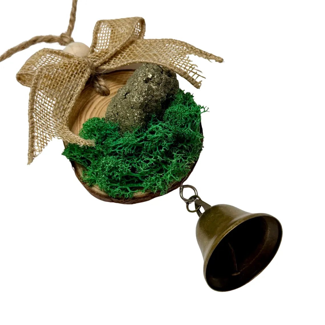 Pyrite Crystal Christmas Ornament, Fools Gold Wood Cottagecore Decor - Winterberry Hearth