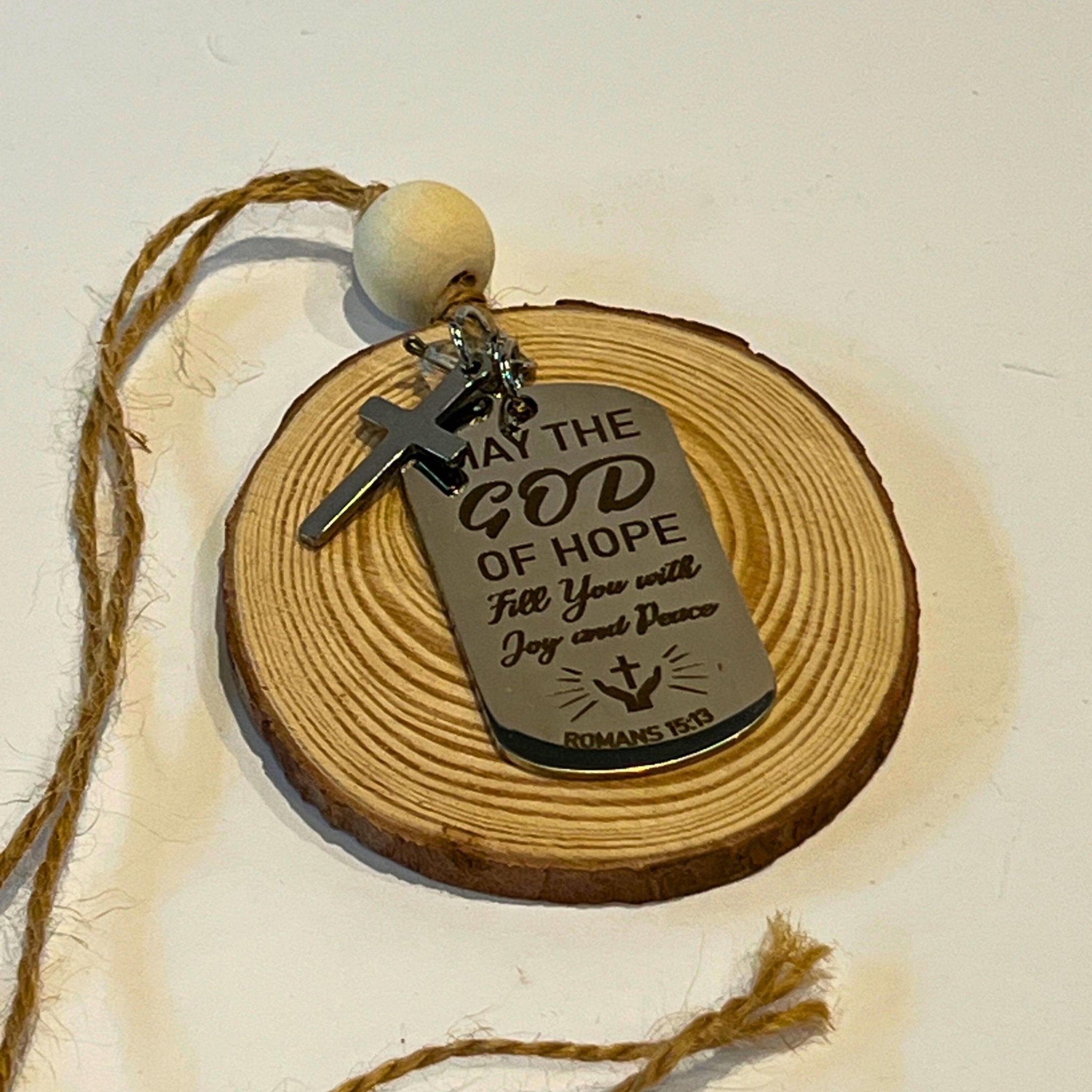 Romans 15:13 Christmas Ornament, Wood Slice Decor, Christian Gift of Faith and Hope - Winterberry Hearth