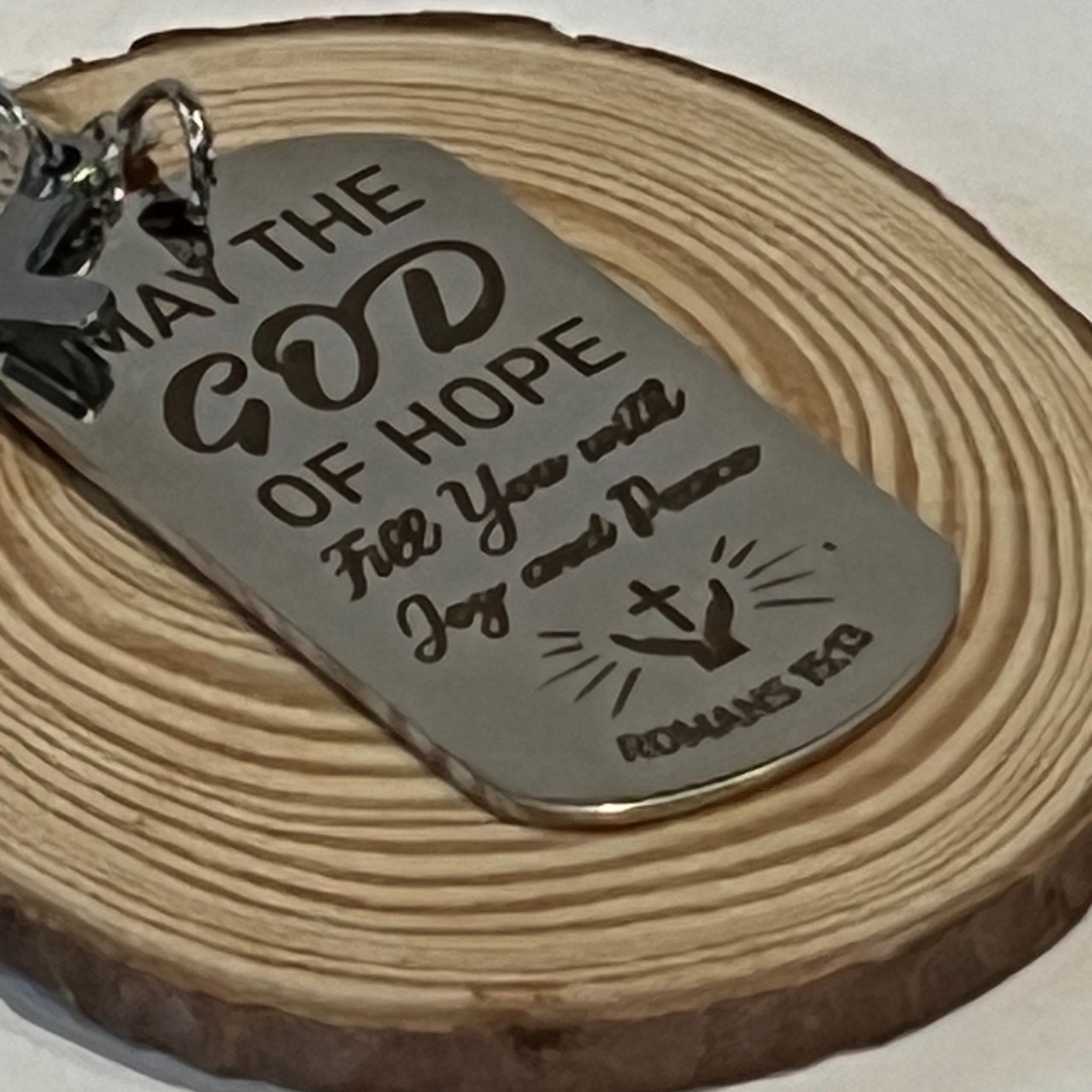 Romans 15:13 Christmas Ornament, Wood Slice Decor, Christian Gift of Faith and Hope - Winterberry Hearth