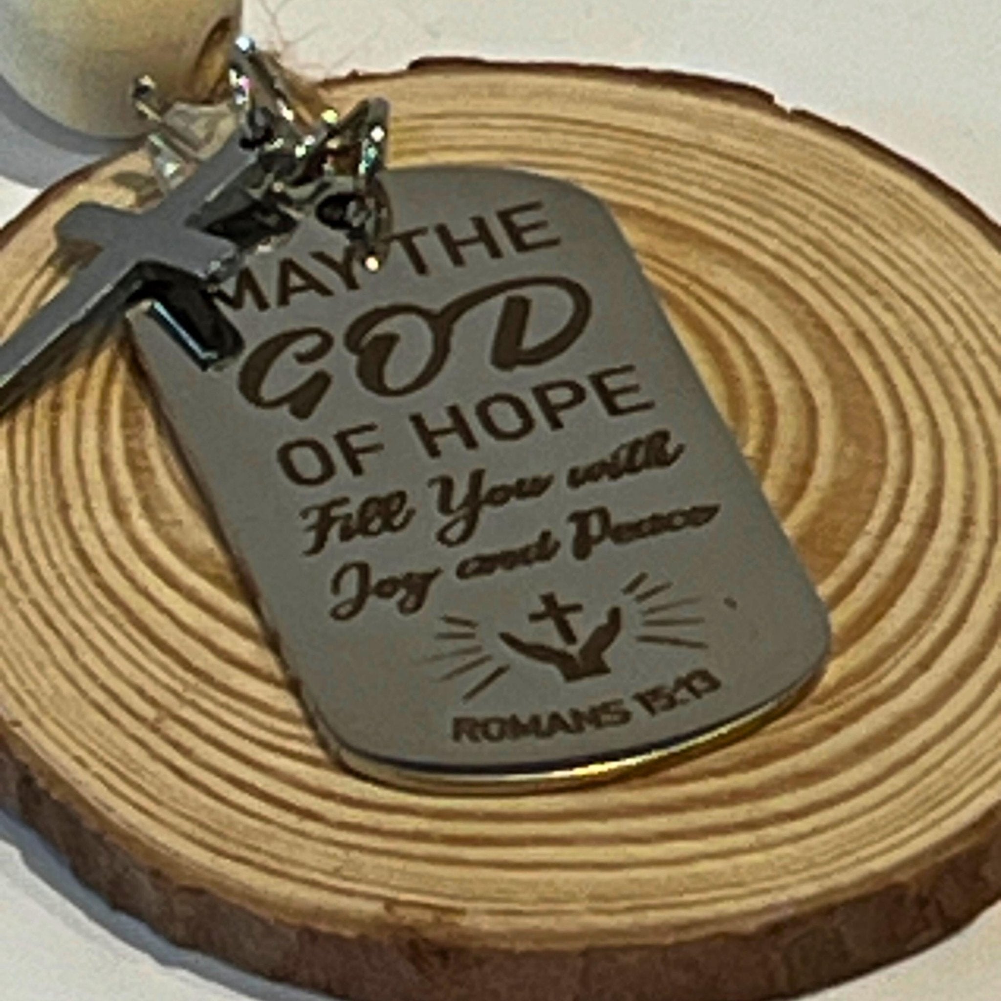 Romans 15:13 Christmas Ornament, Wood Slice Decor, Christian Gift of Faith and Hope - Winterberry Hearth