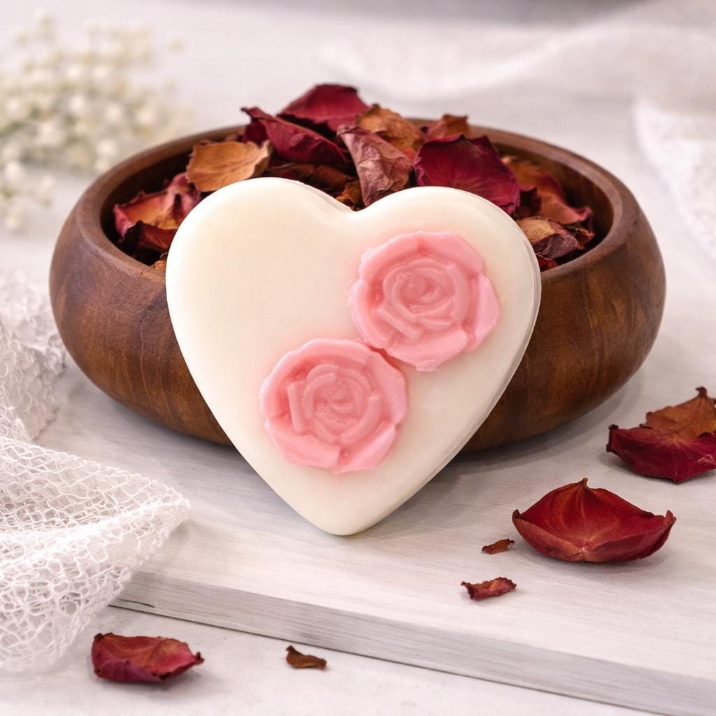 Rose Heart Soy Wax Melt Candle Disc, Floral Wickless Candle Home Fragrance, Cottagecore Favor - Winterberry Hearth