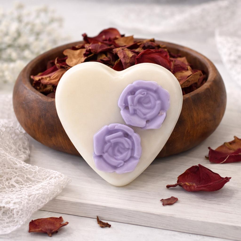 Rose Heart Soy Wax Melt Candle Disc, Floral Wickless Candle Home Fragrance, Cottagecore Favor - Winterberry Hearth
