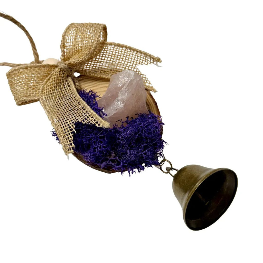 Rose Quartz Crystal Ornament, Christmas Bell Holiday Tree Hanging - Winterberry Hearth