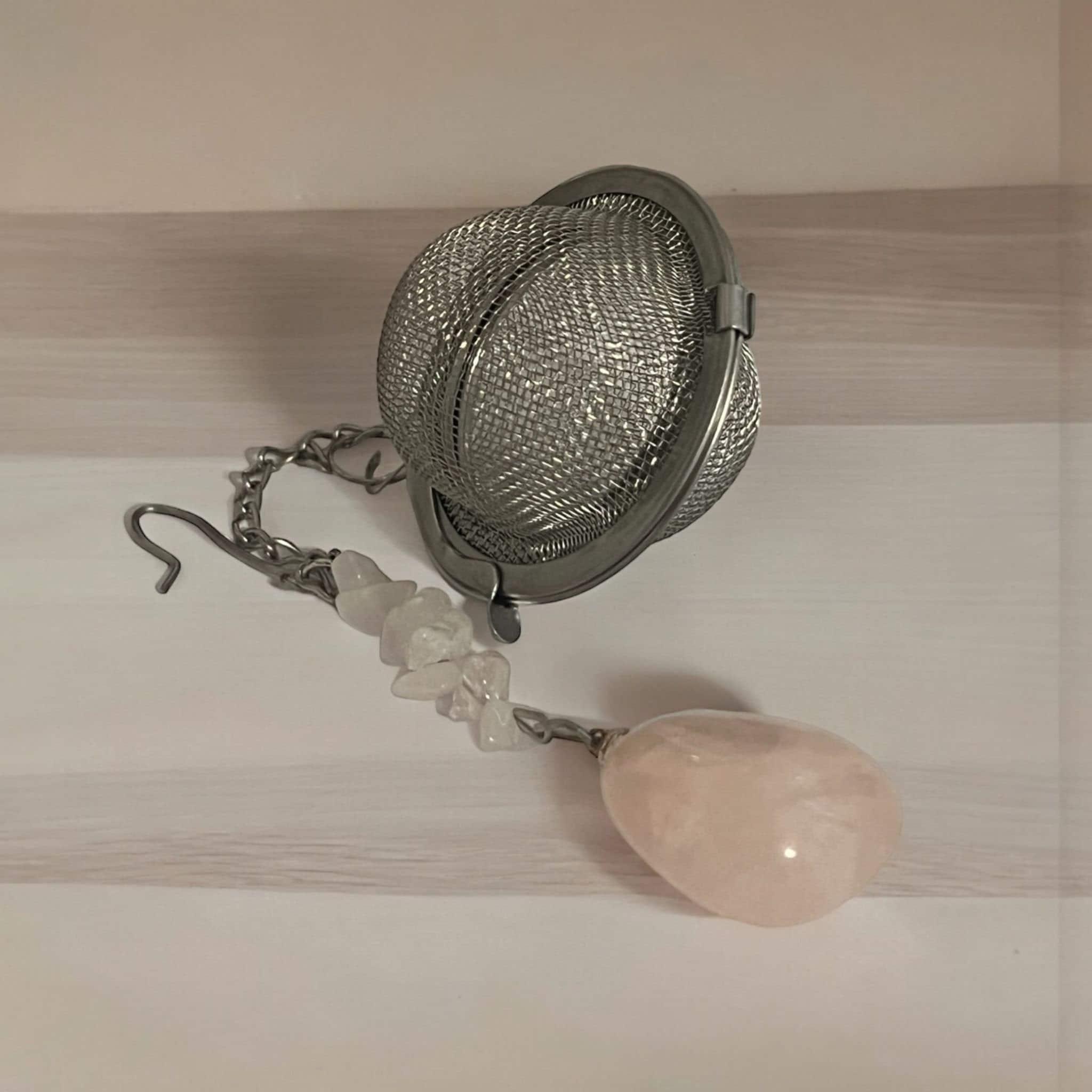 Rose Quartz Crystal Tea Steeper, Stainless Steel Mesh Tea Infuser - Winterberry Hearth