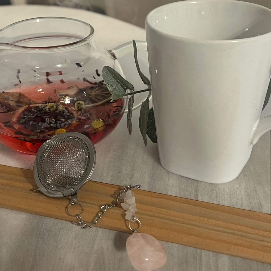 Rose Quartz Crystal Tea Steeper, Stainless Steel Mesh Tea Infuser - Winterberry Hearth