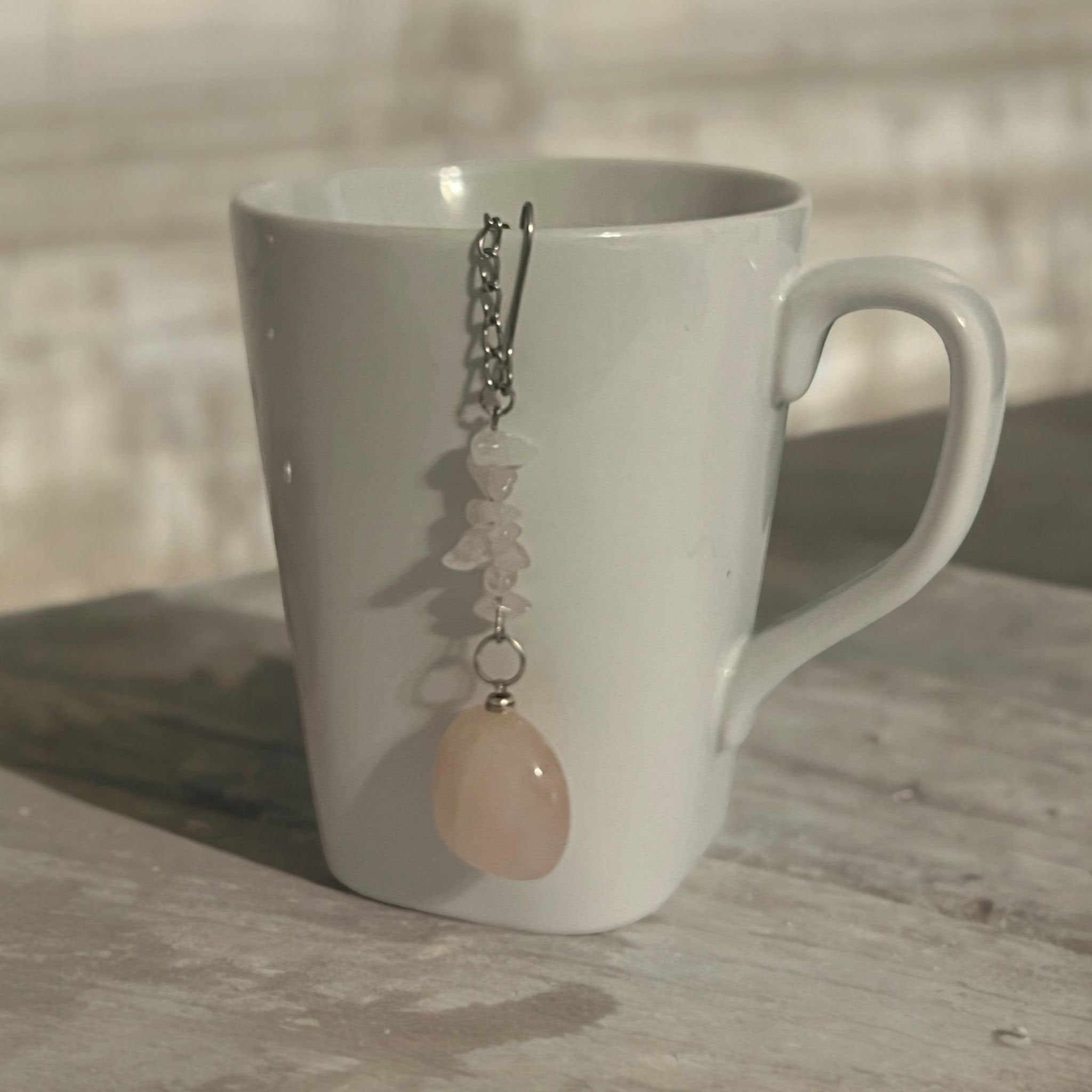 Rose Quartz Crystal Tea Steeper, Stainless Steel Mesh Tea Infuser - Winterberry Hearth