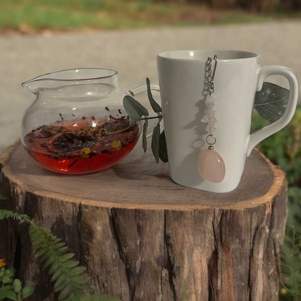Rose Quartz Crystal Tea Steeper, Stainless Steel Mesh Tea Infuser - Winterberry Hearth