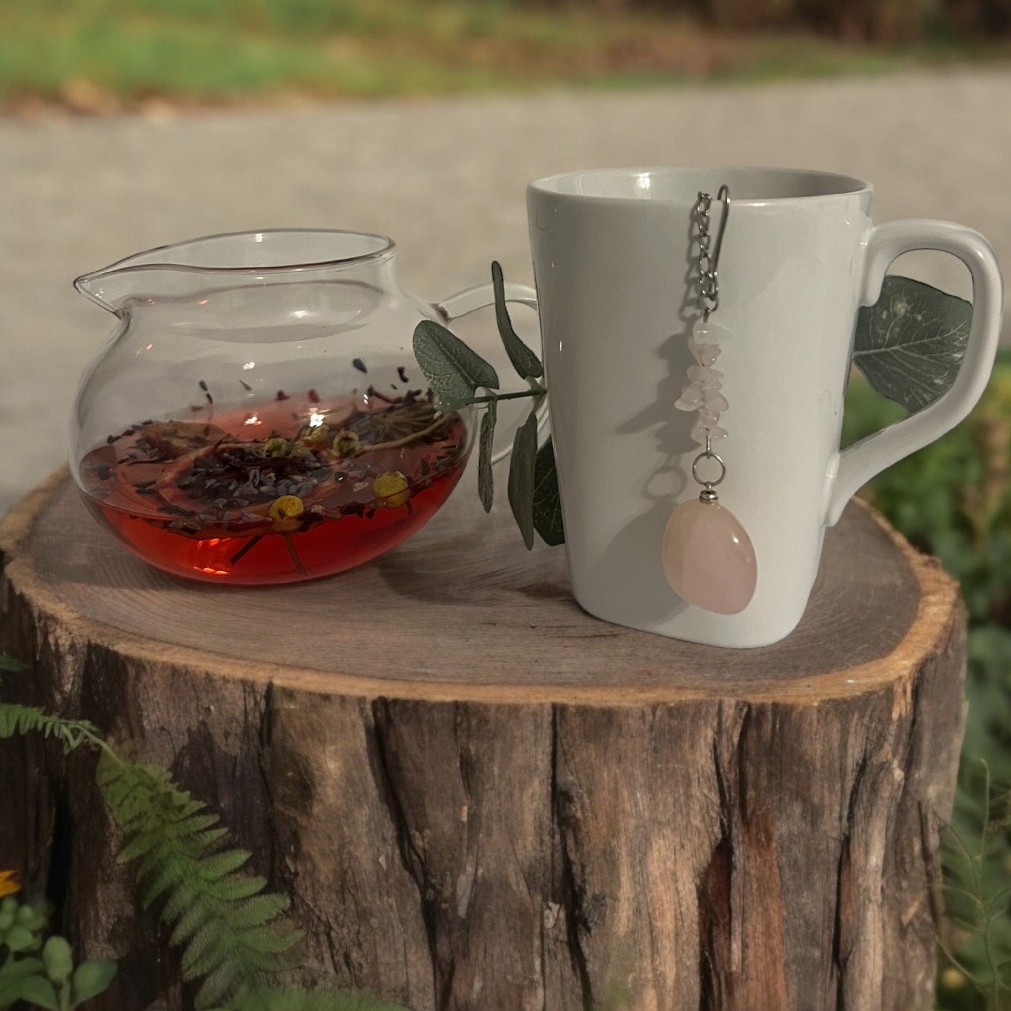 Rose Quartz Crystal Tea Steeper, Stainless Steel Mesh Tea Infuser - Winterberry Hearth
