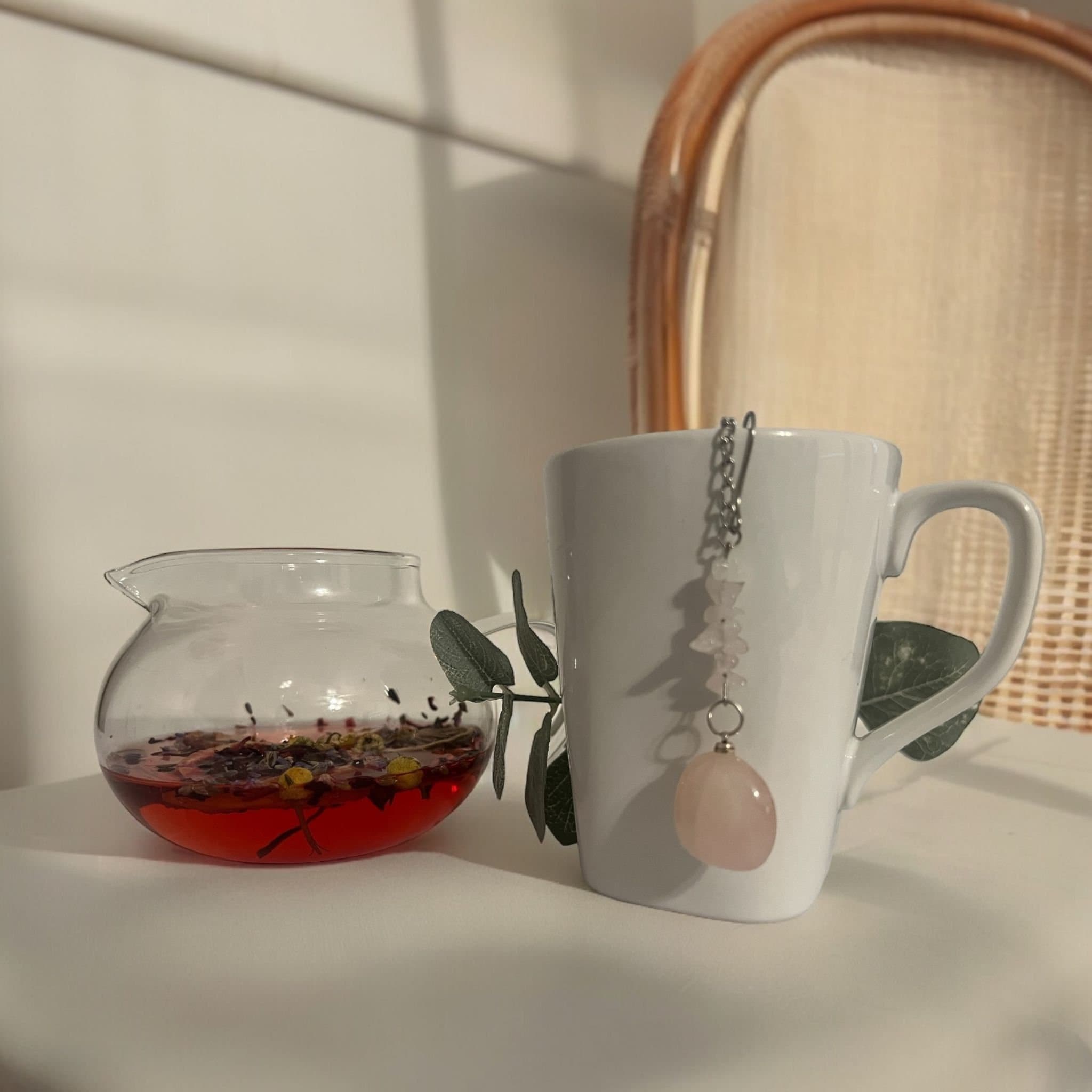 Rose Quartz Crystal Tea Steeper, Stainless Steel Mesh Tea Infuser - Winterberry Hearth