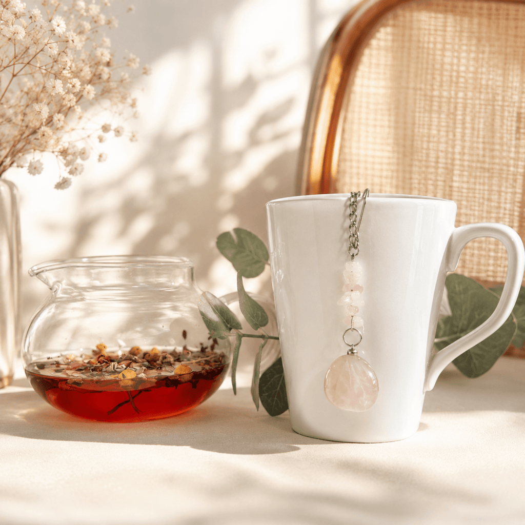 Rose Quartz Crystal Tea Steeper, Stainless Steel Mesh Tea Infuser - Winterberry Hearth