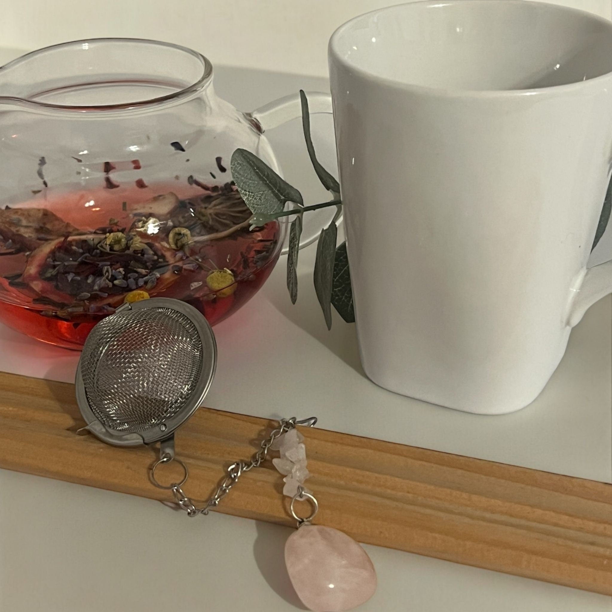 Rose Quartz Crystal Tea Steeper, Stainless Steel Mesh Tea Infuser - Winterberry Hearth